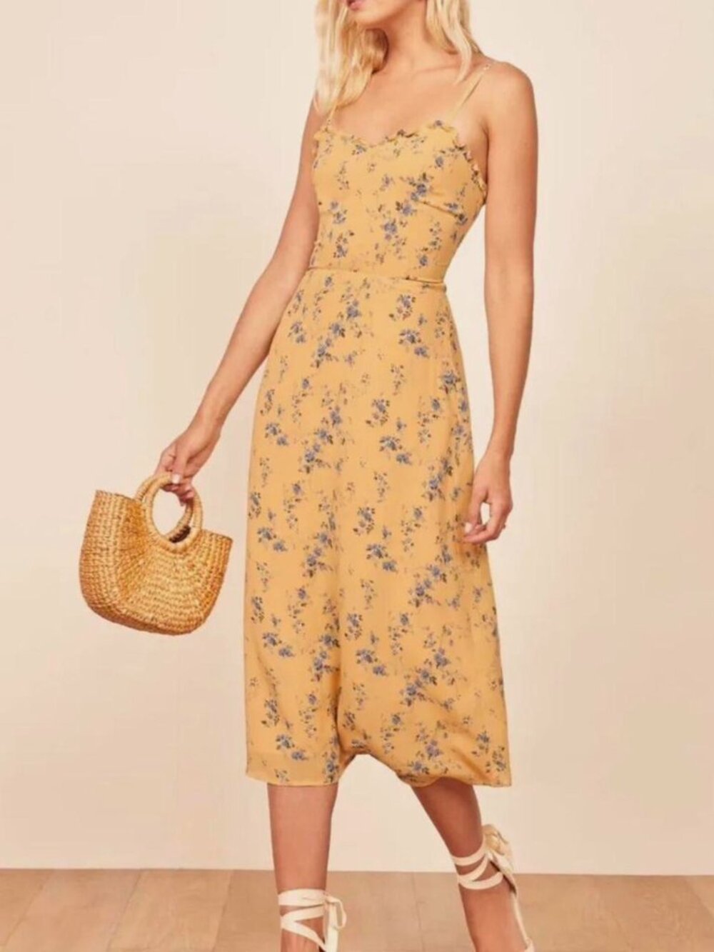 Reformation Cassandra midi dress in yellow floral